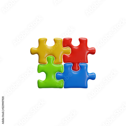 3D colorful jigsaw puzzle pieces connection, vector assembled jigsaw part, problem solving, success strategy, brainstorm