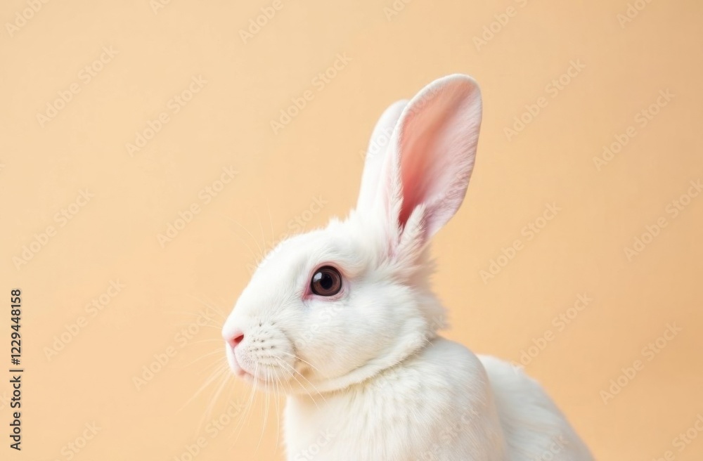 Obraz premium White rabbit ear on pastel beige background. Easter day