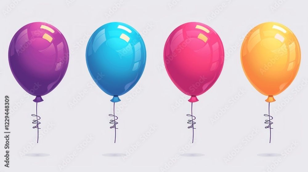 Four multi-coloured balloons on a white background. Great for creating greeting cards, banners and promotional materials for children's events. Four multi-coloured balloons on a white background. Great for creating greeting cards, banners and promotional materials for children's events.