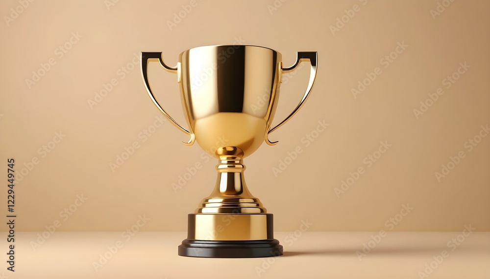 Illustration 3D d'un trophée doré sur fond beige. Victoire compétition. Illustration 3D d'un trophée doré sur fond beige. Victoire compétition.