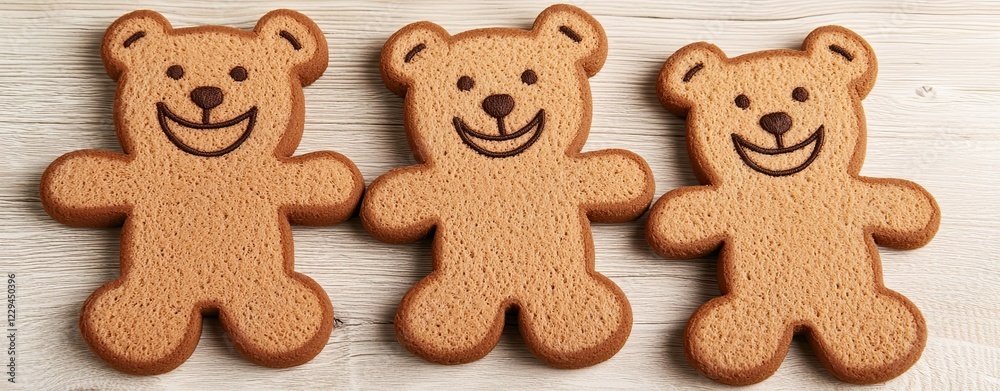 Cute Gingerbread Bears with Smiling Faces on Light Wooden Background for Holiday Baking Joy Cute Gingerbread Bears with Smiling Faces on Light Wooden Background for Holiday Baking Joy
