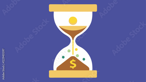 Timepiece with Eroding Dollar Signs An hourglass where the sand is made of dollar signs that grow smaller and less valuable as it flows representing the time value of money against