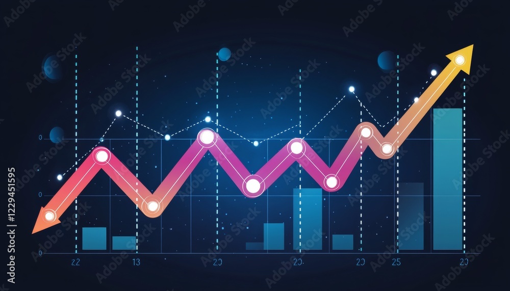Naklejka premium Financial Chart with Upward Trend, Growth and Success Representation on Dark Background