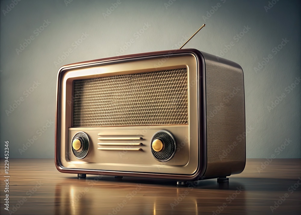 Obraz premium Minimalist Vintage Radio, Retro, Antique, Aesthetic, Photography, Still Life, Old Radio, Studio, Simple, Clean, Vintage Style