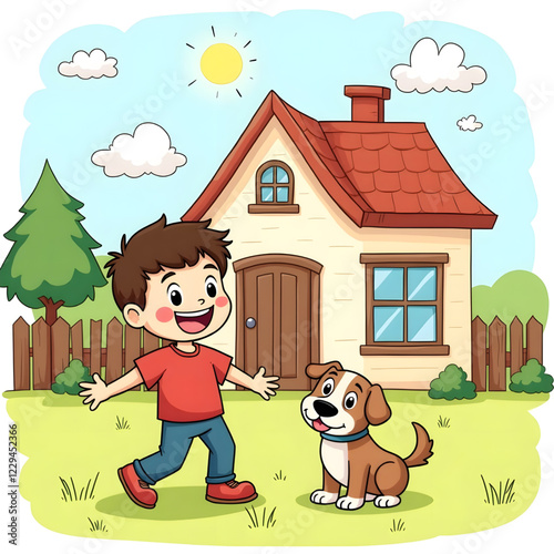 child playing with his dog