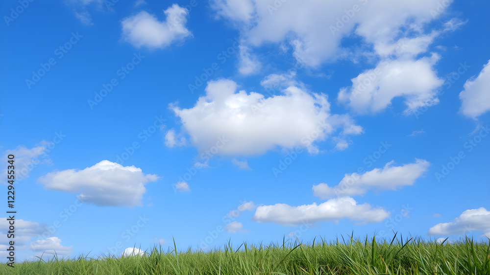 Green grass and blue sky with white clouds Green grass and blue sky with white clouds