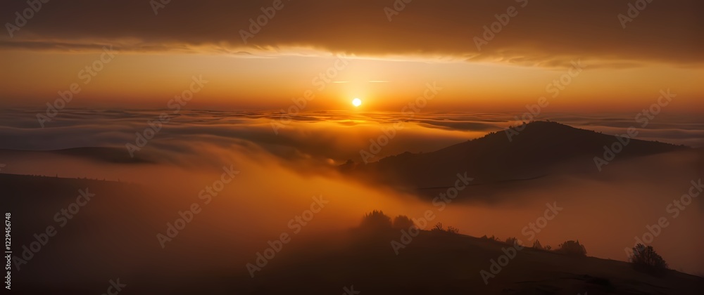 Fototapeta premium A warm inviting sunrise bathing the landscape in hues of gold and orange