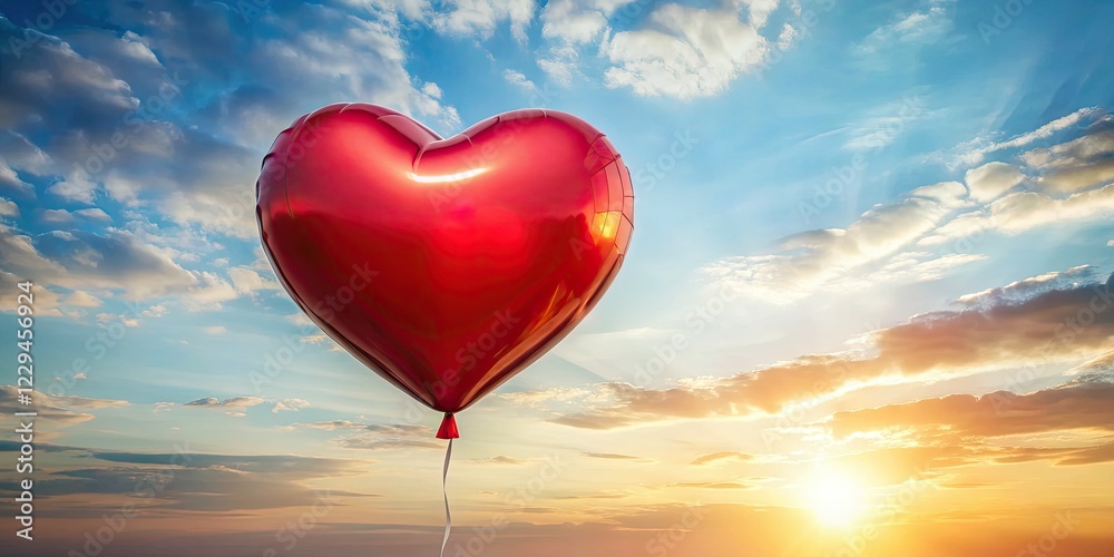 Fototapeta premium Panoramic Loveshape Balloon White Background AI Photo