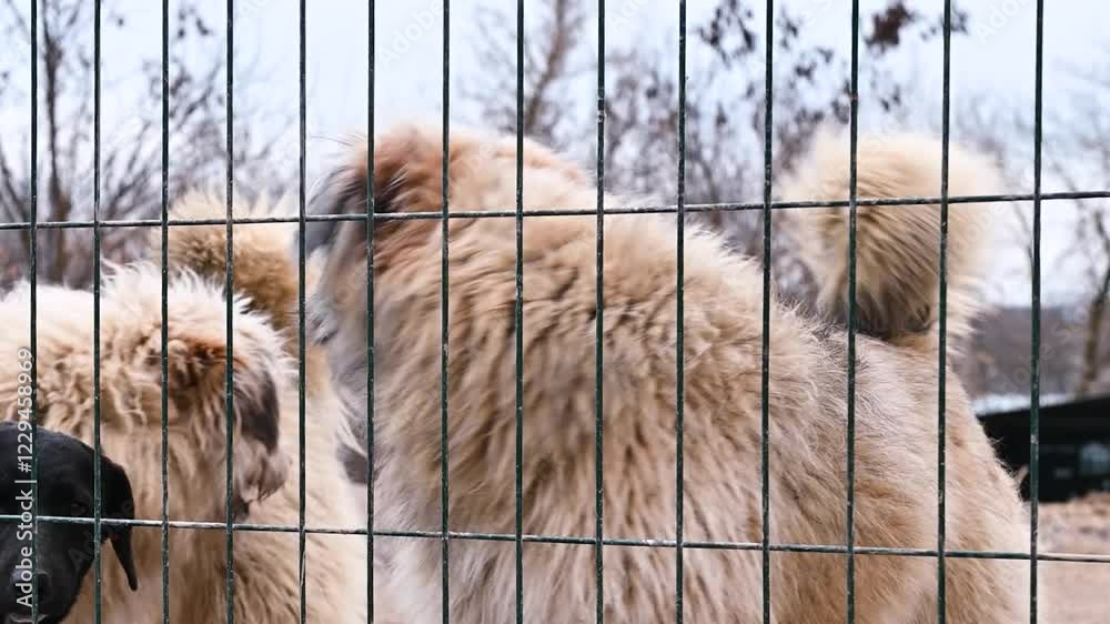 Dog in animal shelter. Dog looking over the fance.