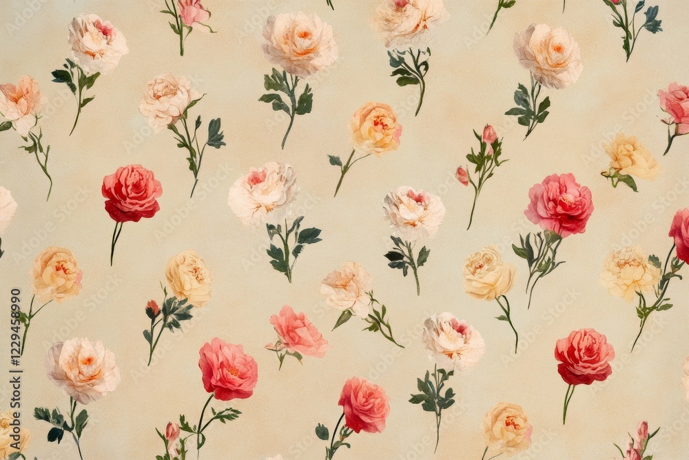 Fototapeta premium Vintage Floral Seamless Pattern: Roses and Blossoms