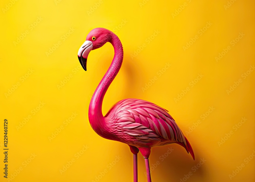 Fototapeta premium Pink Flamingo Against Yellow, Surreal Photography, Abstract Art, Colorful, Pop Art, Minimalist, Artistic, Photography, Conceptual, Modern, Visual, Image, Background, Design, Composition, Art, 