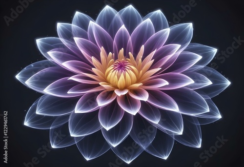 A luminous lotus flower with pink and purple petals in digital art style, AI generated