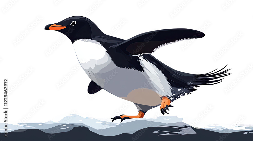 Fototapeta premium Gentoo penguin standing on ice, white isolate background