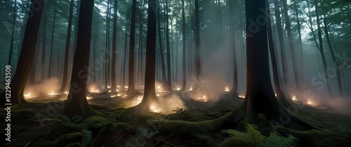 A whirling smoke filled forest where the charm of nature intertwines with eluding shadows embracing creativity