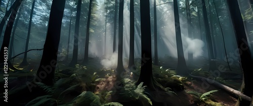 A whirling smoke filled forest where the charm of nature intertwines with eluding shadows embracing creativity