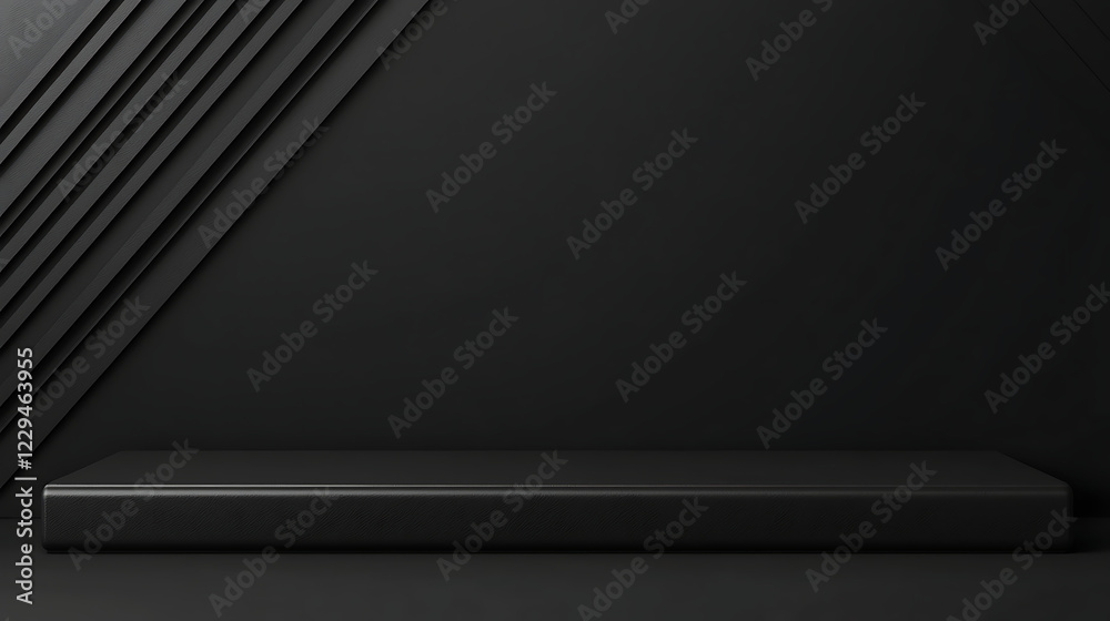 A black background with a black table in the middle A black background with a black table in the middle