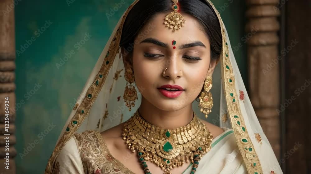 A beautiful young woman wearing a traditional saree