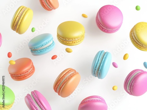 Wallpaper Mural A Symphony of Sweetness: A playful display of colorful macarons in mid-air, creating a vibrant and cheerful composition, perfect for food blogs, social media, or packaging. Torontodigital.ca