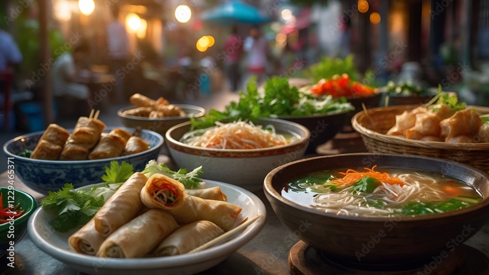 Vietnamese food, traditional Vietnamese cuisine, Pho soup, Banh Mi sandwich, Goi Cuon spring rolls, Bun Cha dish, authentic Vietnamese dishes, Vietnamese street food, Asian cuisine, exotic food Vietnamese food, traditional Vietnamese cuisine, Pho soup, Banh Mi sandwich, Goi Cuon spring rolls, Bun Cha dish, authentic Vietnamese dishes, Vietnamese street food, Asian cuisine, exotic food