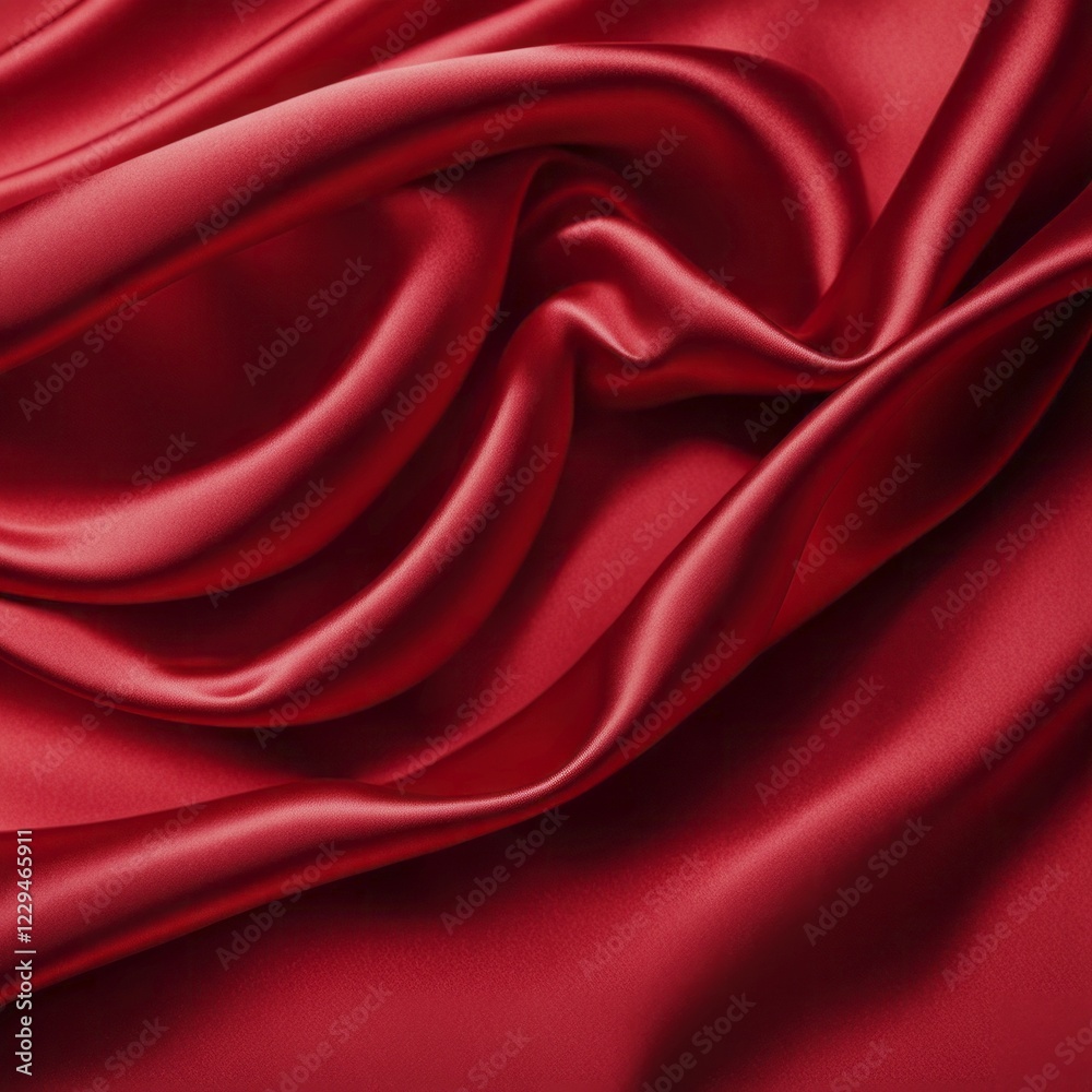 Obraz premium Close-up of red silk fabric with soft folds and a smooth, shiny texture, exuding a sense of luxury, AI generated