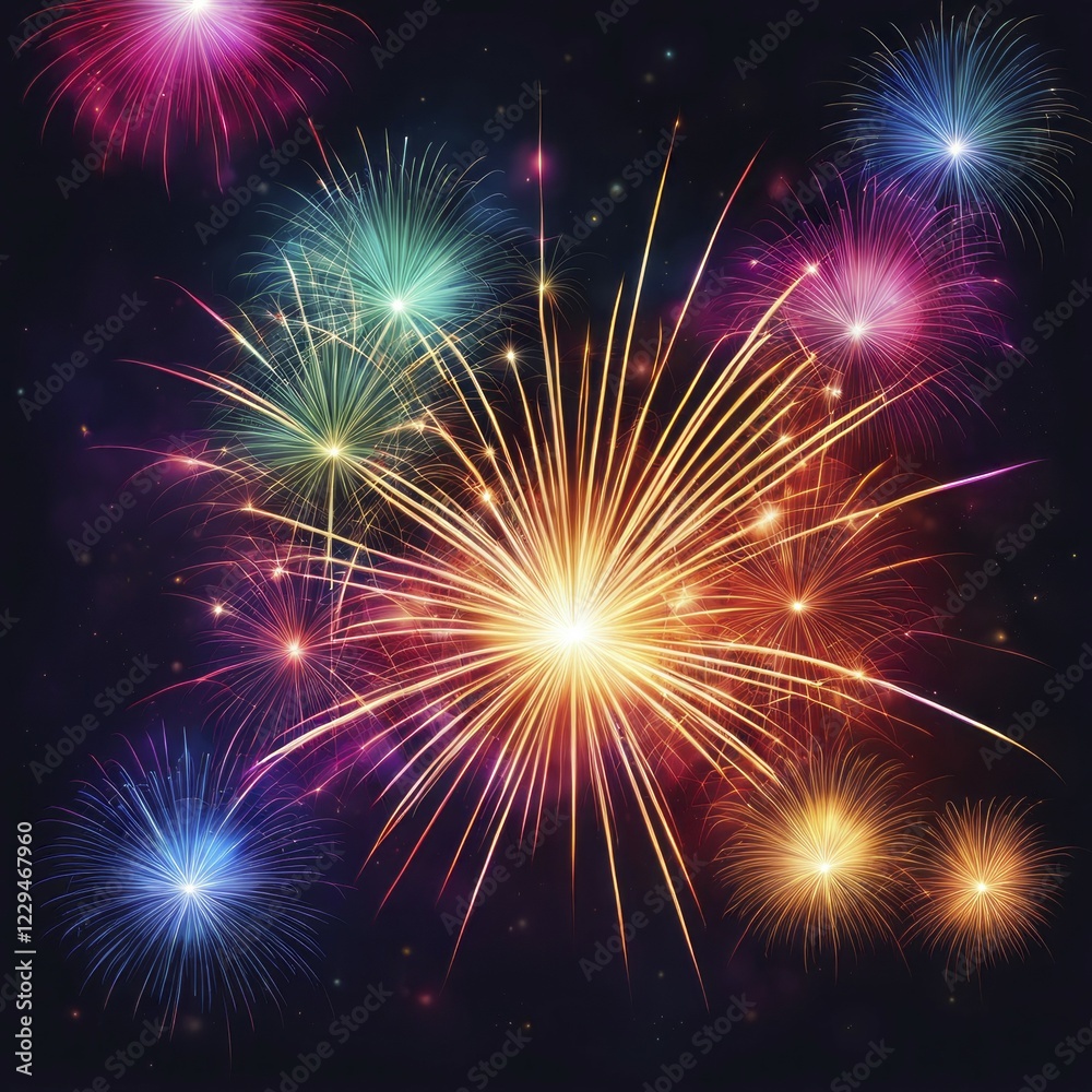 Fototapeta premium A spectacular burst of bright fireworks lighting up the night sky with vibrant colors, AI generated