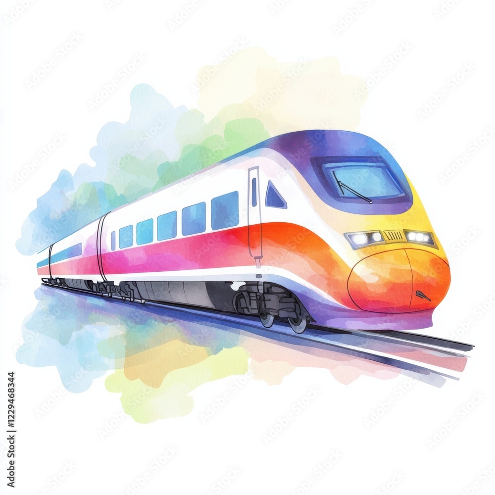 Naklejka premium Watercolor train journey modern railway station digital art urban environment side view travel concept, isolated on white background