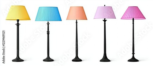 Five colorful floor lamps on a white background for home decor