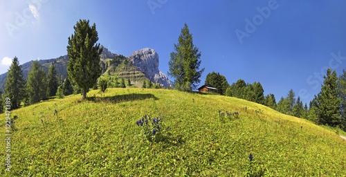 Mt Peitlerkofel, Sasso delle Putia, panoramic view at Wuerzjoch, Passo delle Erbe, Villnoess, Funes, Dolomites, South Tyrol, Italy, Europe photo