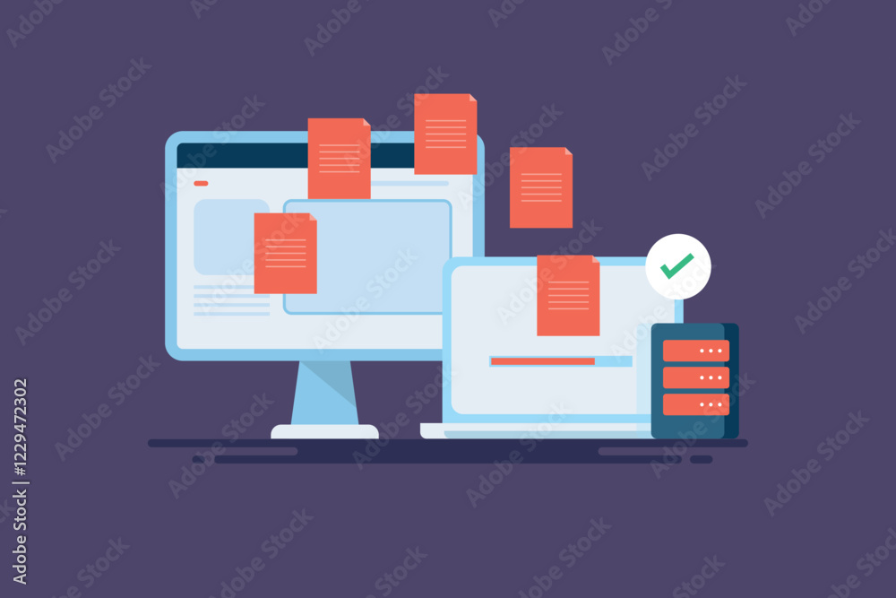Website migration process on cyberspace, internet technology vector illustration. Website migration process on cyberspace, internet technology vector illustration.