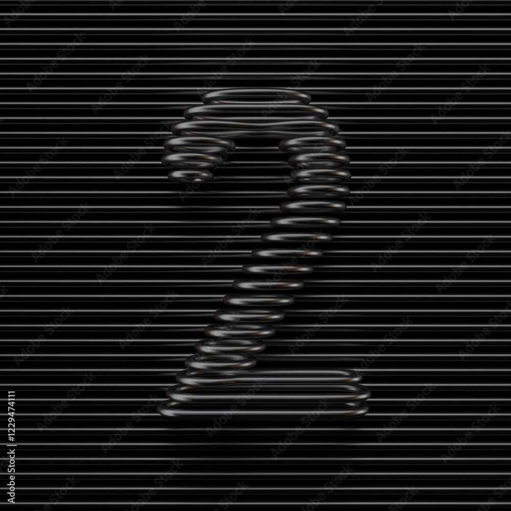 Black wire font Number 2 TWO 3D