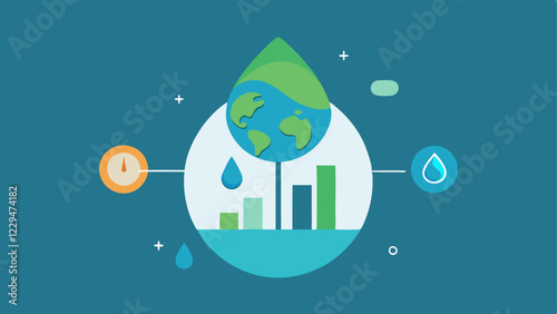 Water Conservation An illustration featuring a water droplet with financial graphs inside it suggesting investments in watersaving technologies and projects aimed at