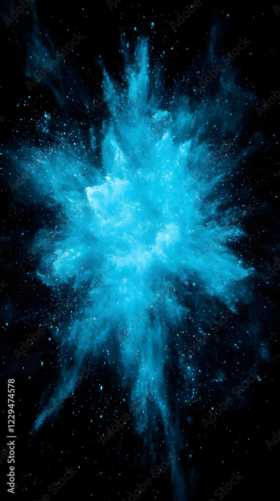 Vibrant Blue Powder Explosion Creates Dynamic Abstract Art on a Black Backdrop Vibrant Blue Powder Explosion Creates Dynamic Abstract Art on a Black Backdrop