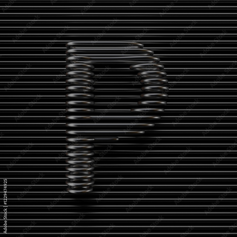 Black wire font Letter P 3D