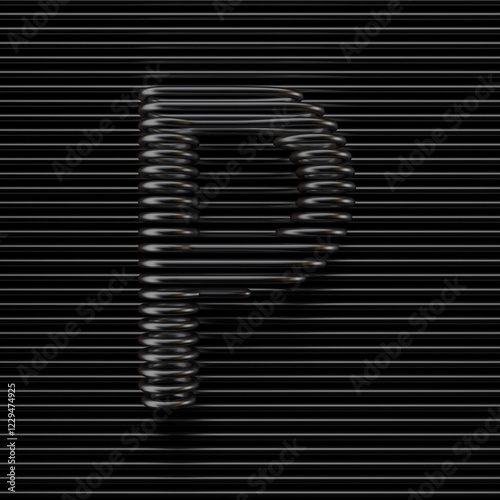 Black wire font Letter P 3D