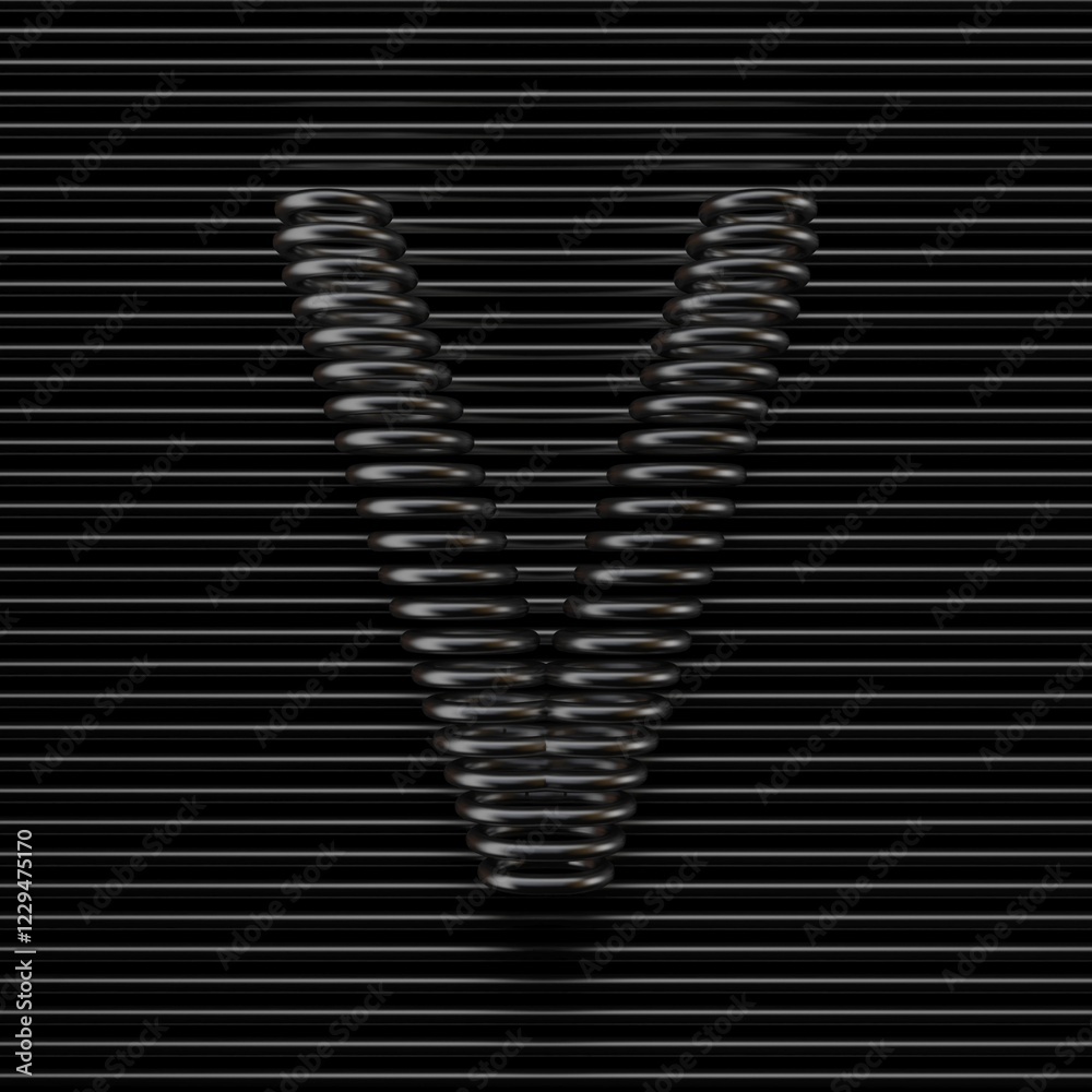 Black wire font Letter V 3D