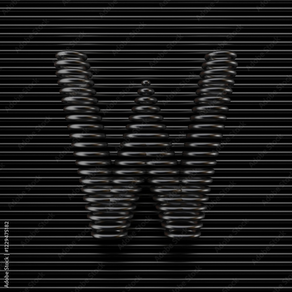 Black wire font Letter W 3D