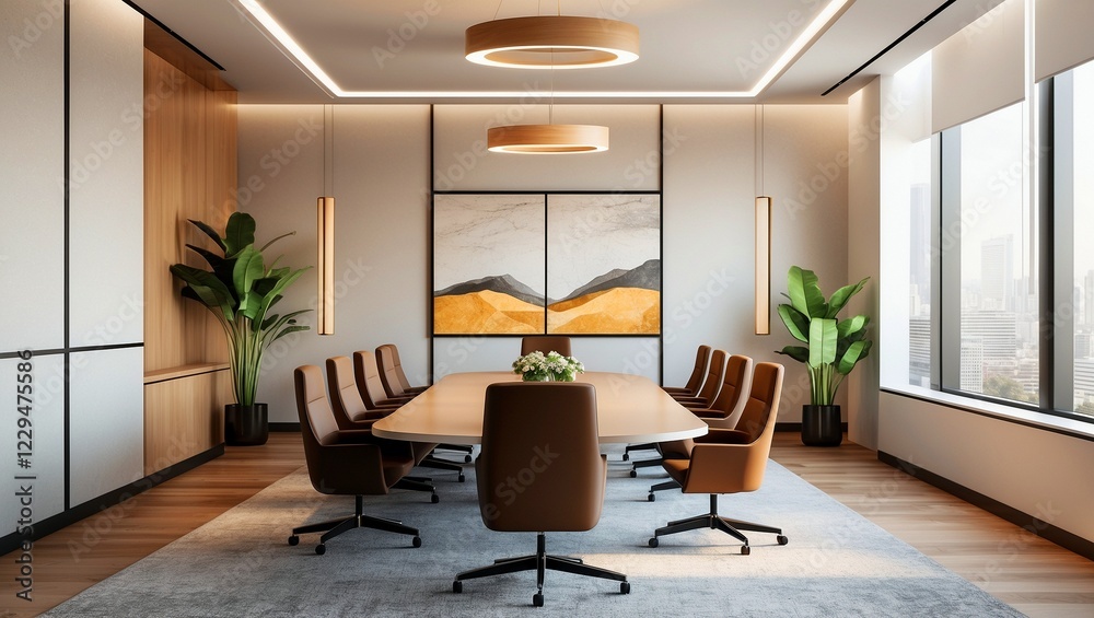 Fototapeta premium Bright minimalist conference room with modern aesthetics
