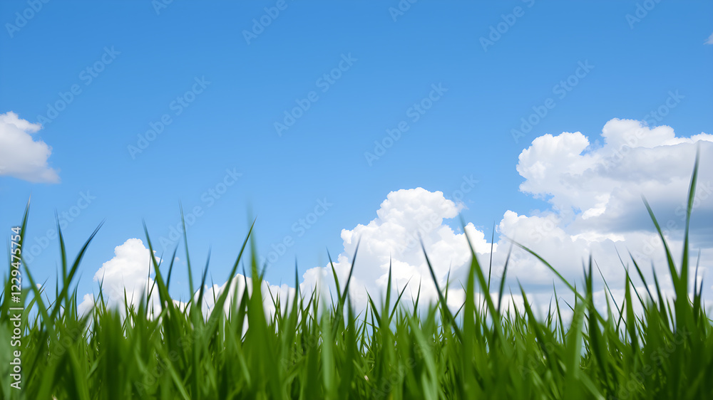 Green grass and blue sky with white clouds Green grass and blue sky with white clouds