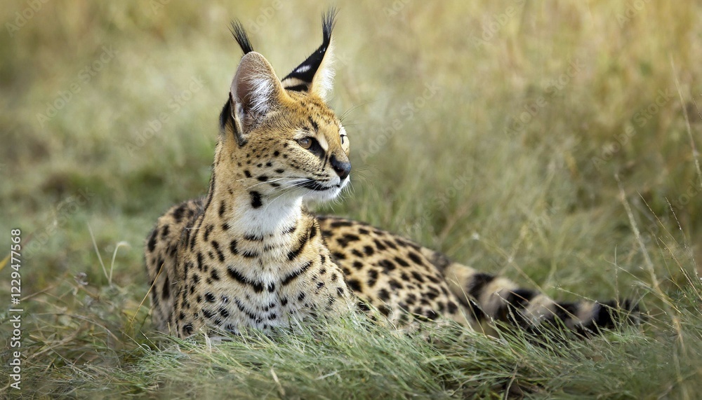 Naklejka premium AI generated, animal, animals, mammal, mammals, biotope, habitat, a, individual, foraging, wildlife, caracal, caracal (Caracal caracal), lynx, lynxes, rests, resting