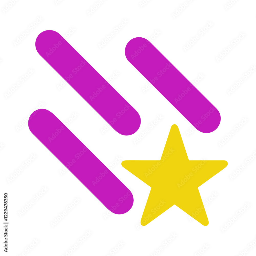 Fototapeta premium Three purple stripes with a yellow star shape below