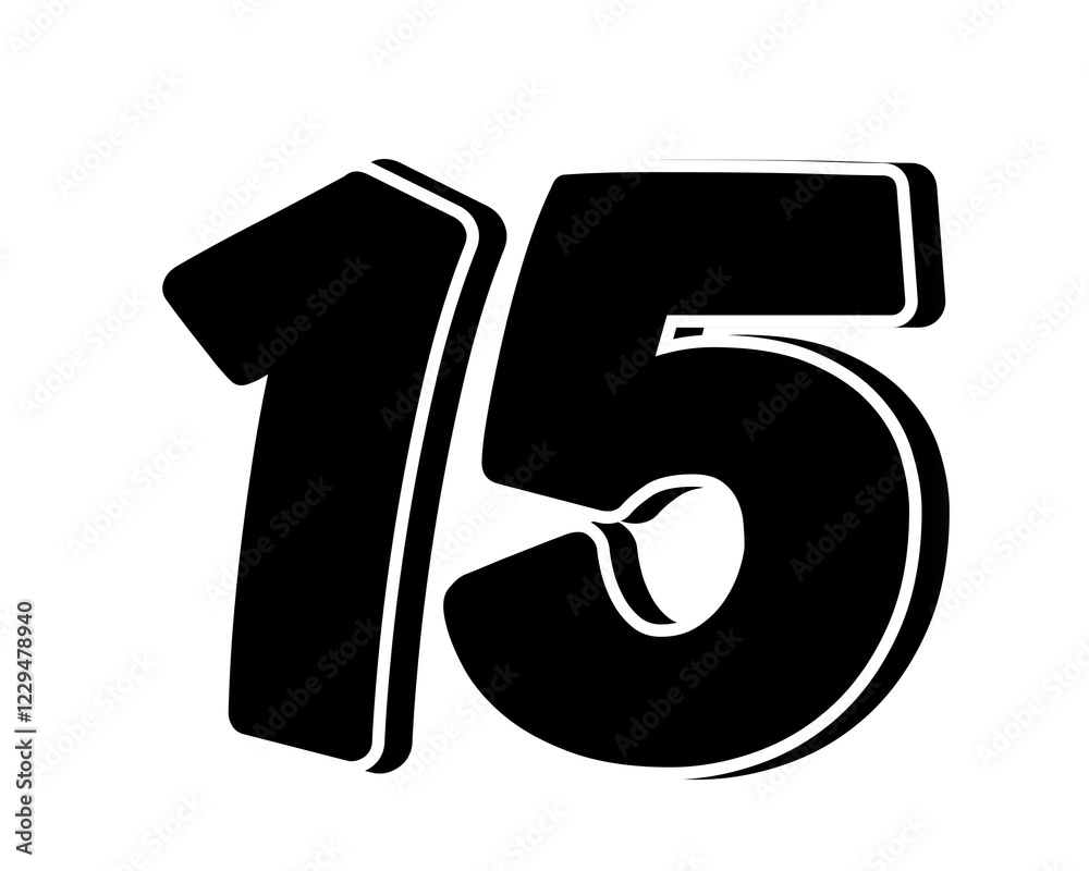 Stylized black number 15 on transparent background, with a bold, 3D appearance and shadow effects for added depth and dimension. Stylized black number 15 on transparent background, with a bold, 3D appearance and shadow effects for added depth and dimension.