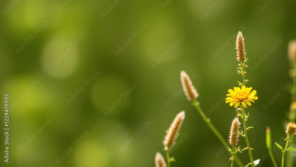 Single Yellow Wildflower in a Green Meadow Single Yellow Wildflower in a Green Meadow