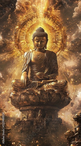 Lord buddha. Buddha statue wallpaper illustration.