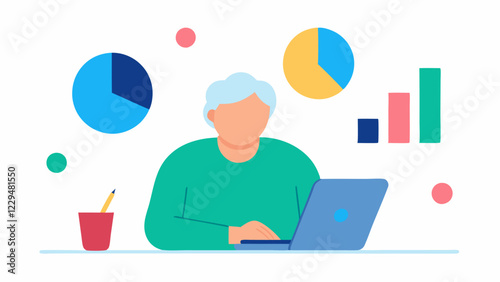 Webinars and Workshops A scene of a gig worker participating in an online webinar about retirement planning with a notepad filled with notes and colorful charts.