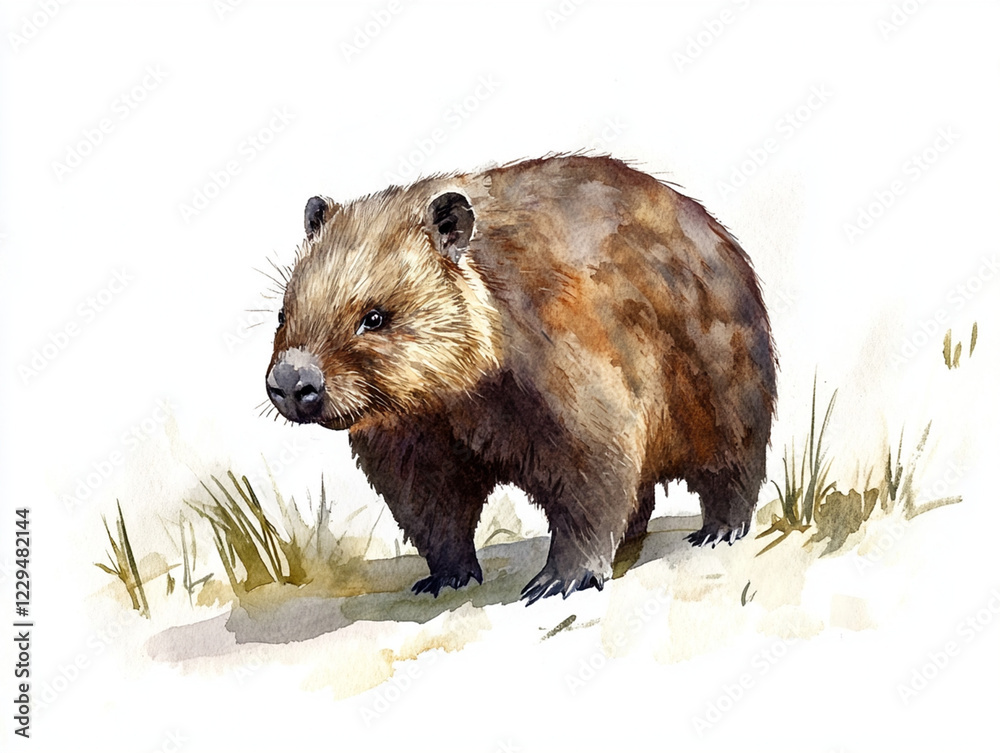 Fototapeta premium a water-color drawing of an Australian marsupial wombat