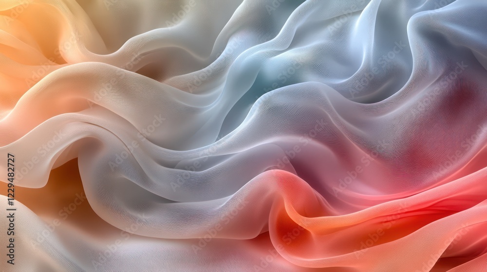Fototapeta premium An organic abstract design featuring glowing, soft curves in pastel tones of warm beige, aqua green, and light coral, creating a serene and harmonious visual composition.