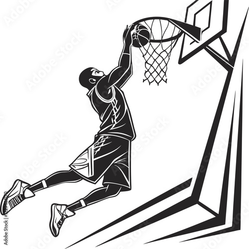 Dynamic Basketball Player Dunking in High Contrast Action Shot