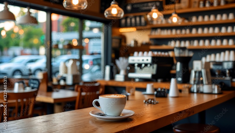 Cozy coffee shop ambiance with fresh cappuccino Cozy coffee shop ambiance with fresh cappuccino