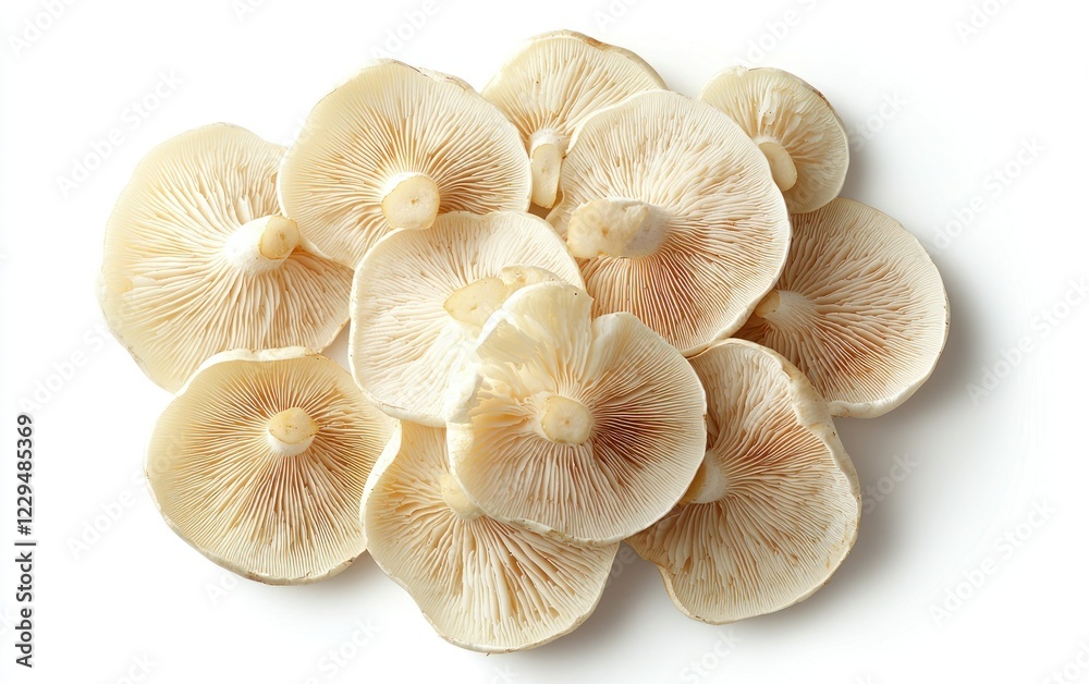 Fresh mushroom caps on white background, ready for cooking Fresh mushroom caps on white background, ready for cooking