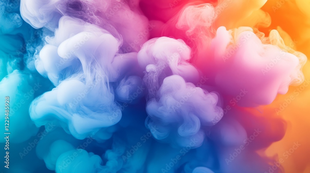 Fototapeta premium A colorful cloud of smoke. The smoke is blue, pink, yellow, and orange